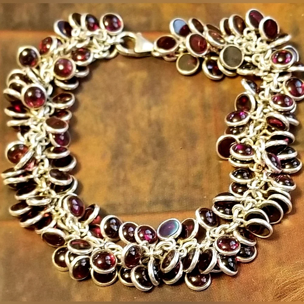 RARE Silpada Sterling Silver & Garnet Cha Cha Bracelet - Picture 3 of 12